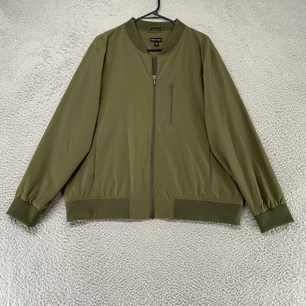 Banana Republic Bomber Jacket Mens XL Olive Army Green Full Zip Up Lightweight